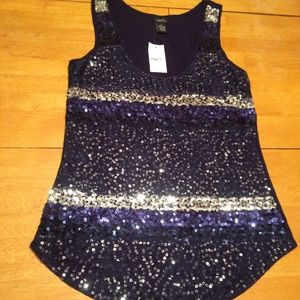Sequin Party Top  Blue/Silver Size L
